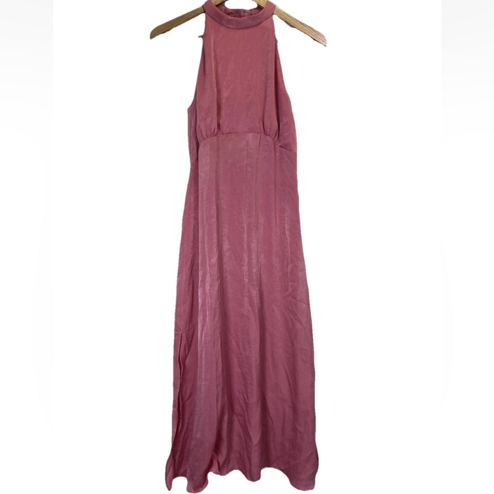 ZARA Women’s‎ S Silk Effect Pink High Neck Cut Out Dress Wedding Formal Elegant